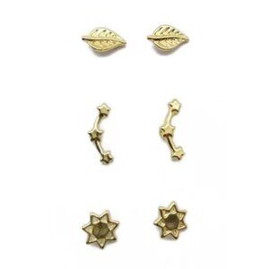 3/$30 NWT GEMMA SIMONE EARRING SET 14K GOLD PLATE LEAVES STARS SUN STUDS 3 PAIRS